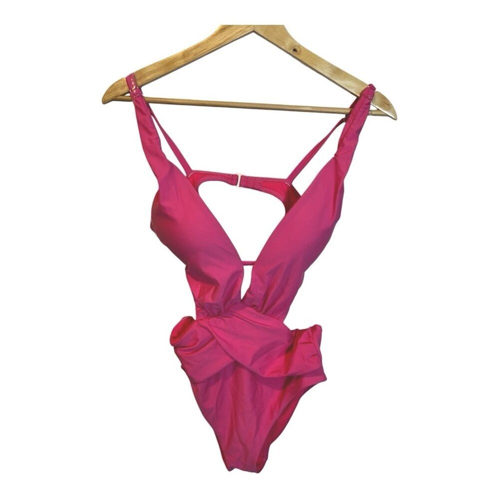 Bar III Women's Draped Monokini Swimsuit Size Small Pink Push-Up Cups Adjustable - Picture 3 of 8